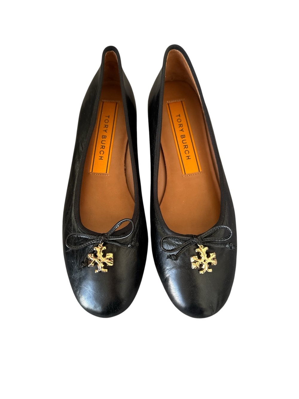 Tory Burch Tory Charm Ballet Flats Black Goat Leather Size 8 - Picture 2 of 6